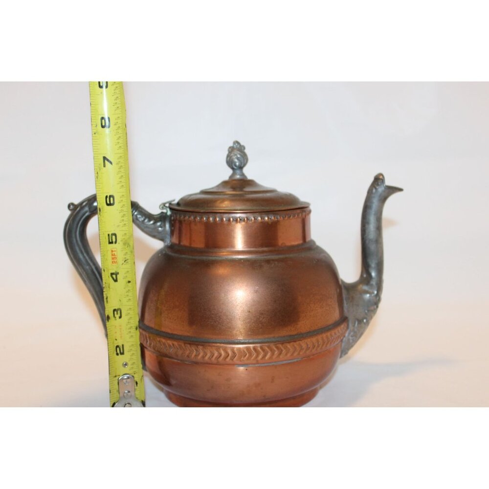 Vintage Copper & Pewter Teapot With Ornate Handle & Spout Hinged Lid Detached Co - Picture 12 of 14